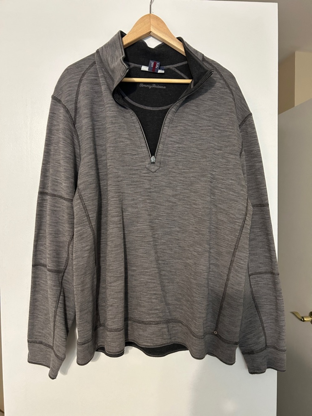 Tommy Bahama Men's Heather Charcoal Zip Pullover